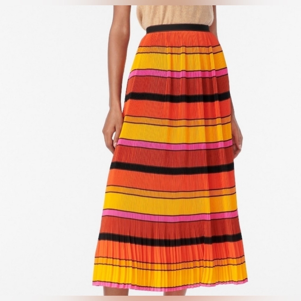 J Crew Micro Pleated Striped Orange and Black Midi Skirt size 4
